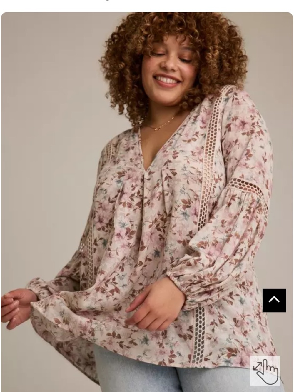 Torrid Blush Floral Lace-Trim V-Neck Blouse